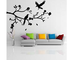 (90 x 69 cm) de vinilo adhesivo decorativo para pared con diseño de ramas y hojas, de flores y pájaros/Forest diseño de pradera lámina de decoración de incluye + al azar y calcomanías para tartas con diseño de regalo!