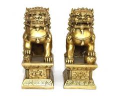 Chino latón Cobre Estatua de perros Foo Fighters leones par