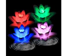 ARDUX - Velas flotantes LED en forma de lirio que cambian de color, impermeable, luz nocturna sin llama, funciona con pilas (paquete de 4)
