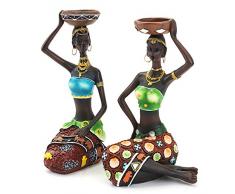 Tutoy 2pcs Resina estatuilla Artesanal Artesanía Mujeres africanas Belleza Dama Estatua Decorativa Hardware