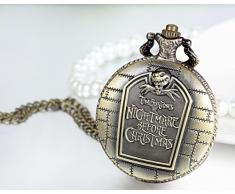 Tim Burton JewelryWe bronce Retro de pesadilla antes de Navidad grabado con camafeo de cuarzo reloj de bolsillo collar con colgante en forma de techo 78,74 cm (incluye bolsa de regalo) cadena