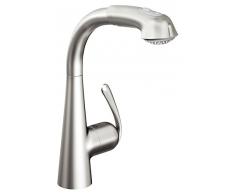 Grohe 32553SD0 Zedra - Grifo monomando de encimera (acero inoxidable, con ducha extraíble)