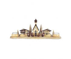 Candelero, pueblo de los Alpes, 16 cm. de alto, natural con velas pequeñas, original de los Montes Metálicos, hecho por la empresa Müller del pueblo de Seiffen