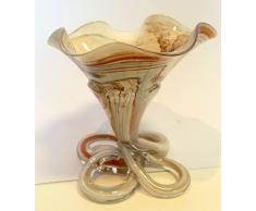 Candelabro en un pie decorativa de mesa de cristal coloreado, candelabro en cristal soplado boca en colores marron, beige blanco de mármol para velas altura 13 cm