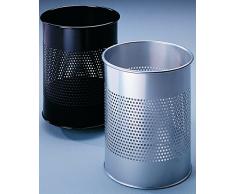 Durable - Papelera redonda metálica con agujeros (15 l), color plateado