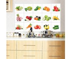 OUNONA Pegatinas de cocina Pegamento Anti-aceite Impermeable Desmontable Wall Stickers Decalques Papel tapiz Decoración de azulejos (Fruta Vegetal)