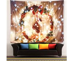 NC56 MINGKK - Tapiz para pared de Navidad para colgar árbol de Navidad, corona hippie boho, ventana, tapiz, madera, gato, decoración de pared