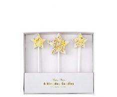 Velas de estrellas doradas con purpurina para fiestas de cumpleaños, Navidad, pasteles de Pascua, suministros de fiesta, eventos, catering, regalo para hornear
