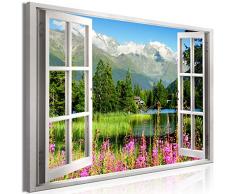 murando Cuadro en Lienzo Vista de la Ventana 120x80 cm impresión en Material Tejido no Tejido impresión artística fotografía Imagen gráfica decoración de Pared Montanas Paisaje c-C-0297-b-a