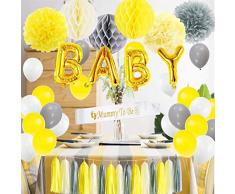 xingqiwu Decoración de la Ducha del bebé, Amarillo y Gris con el Globo de la Hoja de la Letra, la Guirnalda del Globo de la Ducha del bebé y la decoración de la Toalla de Papel