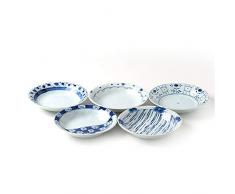 Vajilla de cerámica Plato Pintado en Azul y Blanco Plato Plato Plato de Sopa Cinco en el Conjunto Nueva Caja de Regalo 21 * 3 cm