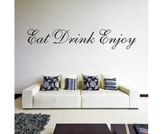 (140x29 cm) Vinilo Para Pared Frase Comer Bebida Enjoy / Inspirador Texto Refranes Etiqueta De Decoración / Cocina, Comer Habitación Adhesivos + Pegatina Gratis Surtido Regalo