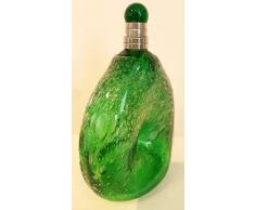 Jarra de cristal con burbujas de aire, soplado artesanalmente botella estilo antiguo jarrón de vidrio, verde, con un tapón de rosca, fabricado de lata, contenido aprox. 0,5 litros y una altura de 19 – 21 cm