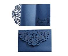 MYCreator - Tarjetas de invitación para boda (10 unidades, cortadas con láser, diseño de flores huecas) azul marino