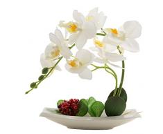 Flores artificiales de orquídeas con maceta de alta calidad Bonsái de Phalaenopsis para decoración hogar de fiestas (Blanco)