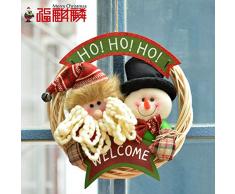 Guirnaldas navideñas corona en los ancianos y el muñeco de nieve de ratán puertas de anillo