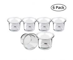 BELLE VOUS Porta Velas Cristal Votivo (Pack de 6) - 4.5 x 4.5 x 6cm, Portavelas Velas de Té Transparente con Borde para Regalos, Propuesta Matrimonio, Fiesta Cena, SPA, Aromaterapia, Meditación