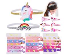 Konsait Unicornio Lazo de Pelo Elástico Banda, Horquillas De Pelo Clips, Vendas del Unicornio y Arco Iris para Bebé niños niñas Fiestas Infantiles Unicornio cumpleaños de Regalo piñata (23 Piezas)