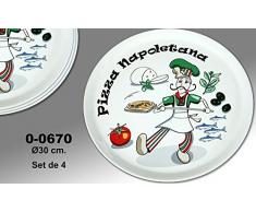 Supernova Decoracion-Set 4 platos para pizza decorados con dibujos de colores y palabra "PIZZA NAPOLETANA" . Medidas 30 cm