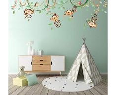 DECOWALL DW-1507S Monos en una Enredadera Vinilo Pegatinas Decorativas Adhesiva Pared Dormitorio Salón Guardería Habitación Infantiles Niños Bebés
