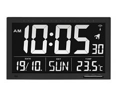 TFA - 60.4505 - Reloj de pared digital con termómetro y calendario, 8 idiomas, color negro