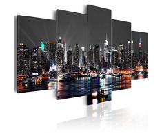 murando Cuadro en Lienzo 100x50 cm- 3 tres colores a elegir - 5 partes - Impresion en calidad fotografica - Cuadro en lienzo tejido-no tejido - City ciudad New York NYC Nacht d-A-0022-b-n 100x50 cm