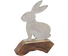 matches21 - Conejo de Pascua Moderno de Metal Sobre un zócalo de Madera de Mango, decoración de Pascua, Figura de Metal, 1 Unidad, 23 x 7 x 31 cm