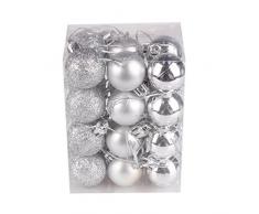 Bola de adorno,Longra 24 piezas Xmas bolas brillas elegantes de adorno de decoracion de arbol chucherias de Navidad (plata)