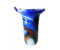 Jarrón de cristal soblado con la boca, moderno Florero decorativo de cristal vidrio coloreado, en tonos azul, blanco, beige de mármol, altura circa 20 cm, diseñado y fabricado por la Oberstdorfer Glashütte