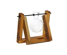 display08 Jarrón De Vidrio Transparente, Jarrón con Forma De Bombilla para Maceta De Escritorio, Jarrón para Jarras De Terrario con Soporte De Madera Florero de una Bola