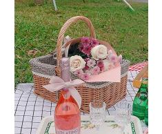 LMCLJJ Cesta de mimbre Cestas de regalo Pastoral americana Cesta de picnic de ratán Cesta de picnic tejida de sauce Cesta de dulces de Pascua Cesta de almacenamiento grande Cesta de vino con asa Recol