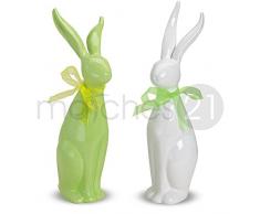 Matches21 - Figura Decorativa de Conejo de Pascua con Lazo Mercancía B * * Porcelana Verde o Blanco Pascua decoración Primavera
