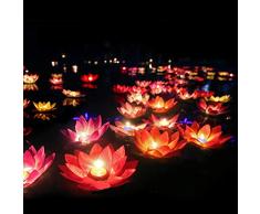 LEDMOMO - Farol flotante de loto para velas, vela de agua, vela de té, luces de piscina, farolillos de flores, decoración de piscina para festivales (color al azar) 15 unidades