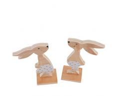 Dadeldo Living & Lifestyle Conejo Juego de 2 rústico Diseño Decoración de Figura Madera 14 x 5 x 4 cm Natural de Blanco Pascua