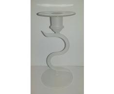 candelabro de mesa de cristal claro, soporte de vela en forma de S de pie de cristal esmerilado soplado a boca altura circa 20 cm diseñado y fabricado por la Oberstdorfer Glashütte