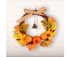 JoyTplay Guirnalda Cosecha de otoño Hoja de Arce, Calabaza Artificial Hojas de Arce Bayas Otoño Navidad Corona de Cosecha de acción de Gracias