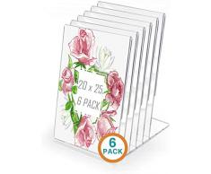 e!Orion Juego de 6 Soporte de sobremesa DE 20x25 cm, Portafotos de plástico Transparente, Idea para Hogar, Oficina, Bar y Restaurante (Vertical)