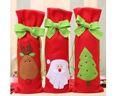 TRIXES Paquete de 3 Piezas de Bolsas para Vino Regalo de Navidad Bolsas de Santa Claus, Árbol de Navidad, Calcetín Cornamenta Reno Fieltro Verde