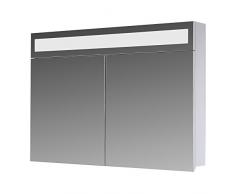 Eurosan Armario con espejo, superplana, iluminación de LED frontal integrada, color blanco, Paris, madera, madera, blanco, 80 x 62 x 13 cm