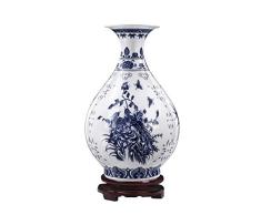 ufengke Florero de Porcelana Azul y Blanca,Pareja de Aves Azules Jarrón de Ceramica,Florero Decorativo Hecho A Mano,Altura 8.66