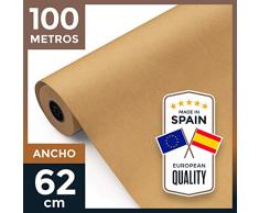 Rollo papel Kraft embalaje 100 METROS [verjurado, 1ª CALIDAD] marrón. MULTIUSO: papel de regalo, industria, envolver, patronaje. Bobina grande papel estraza [FP Fiesta Paper]