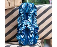 Vela tallada en azul oscuro hecha a mano - Vela original para un regalo para ella y ella - Vela de regalo de Navidad