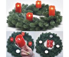 Corona de adviento de Ø 45 cm difícilmente inflamable (certificado B1) - Corona de navidad de polietileno con 4 velas LED hechas de cera natural incluidas