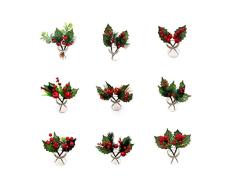 SUREH 9pick Holly Bayas Rojas de Navidad de 6.5 Pulgadas Hojas de Acebo Rojo Artificial, Mini Tallos de Bayas Rojas para Manualidades de día Festivo árbol de Navidad y Corona
