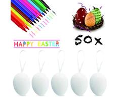 XJOO 50 Huevos de Pascua Huevos Blancos Plásticos Decorativos Colgantes para Pascua , Ideales para la búsqueda de Huevos de Pascua Manualidades y Pintura, decoración del hogar, Regalos y más.