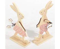 Deko Juego de 2 Figuras Decorativas de Conejo de Pascua (Madera, 20 cm, 2 Unidades)