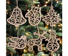 WARMWORD 6 Piezas Nuevo Colgante NavideñO De Madera DIY Adornos para áRbol Navidad Y DecoracióN Fiesta Adorno Arbol Ornamento Decoracion Contiene Alces,Guantes,Campanas,muñeco de Nieve.