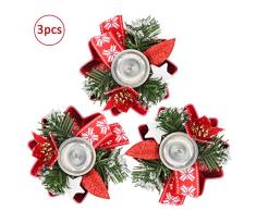 3x Navidad Portavelas, Pequeño Candelabro Decorativo Flor de Pascua Bayas Rojas Adornos de Brillo, Soporte de Velas columna para La Misa Del Gallo Decoración de Mesa