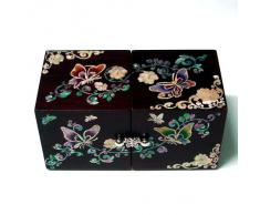 Joyero con Madreperla Dos Cubos Mariposas Viaje Asia Madera Lacrada Marrón Joyería Bisutería Cajón para Regalos Caja de Joyas Organizador con Diseño de Flores y Arabescos
