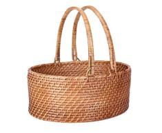 Cesta de Mimbre de Picnic tejida decorativa con mango de sauce, cesta de caperucita roja para niños | Mimbre tejido a mano ideal para la canasta pascua | Almacenamiento canastas boda regalo dulces